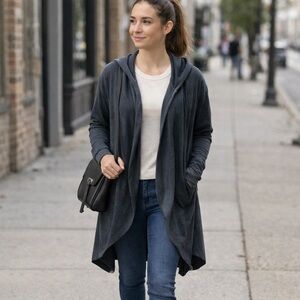 NWT Bench Melancholist Sweat Cotton Charcoal Gray Draped Hoodie Cardigan Medium